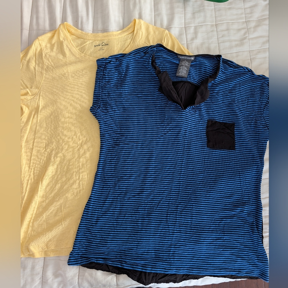 Women's Short Sleeve Tees - Yellow and Blue Striped